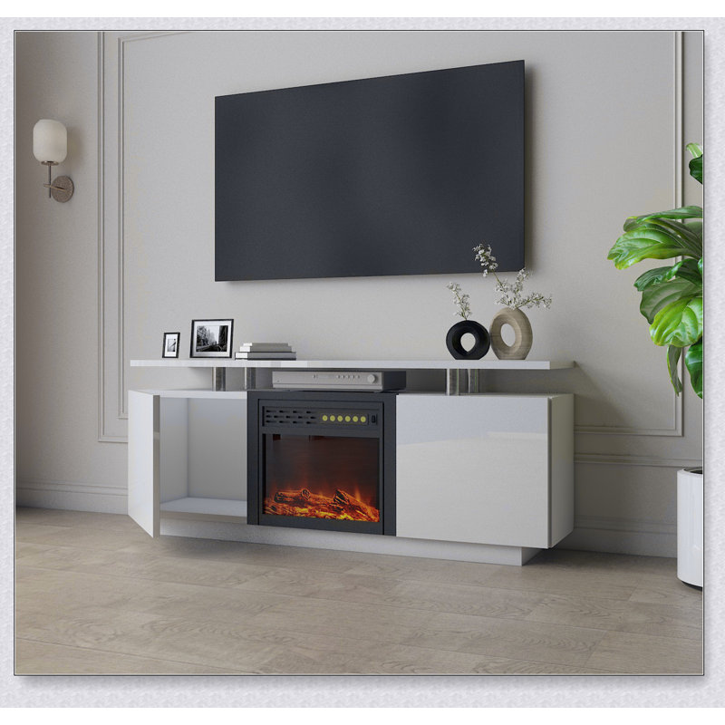 Tv stand with color changing fireplace top